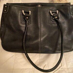 Tignanello black genuine leather shoulder handbag purse, multiple compartments